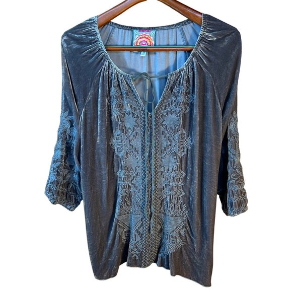 Johnny Was Womens S Tunic Top Gray Embroidered Rayon/Silk Blend Soft Luxury Boho - Picture 1 of 6